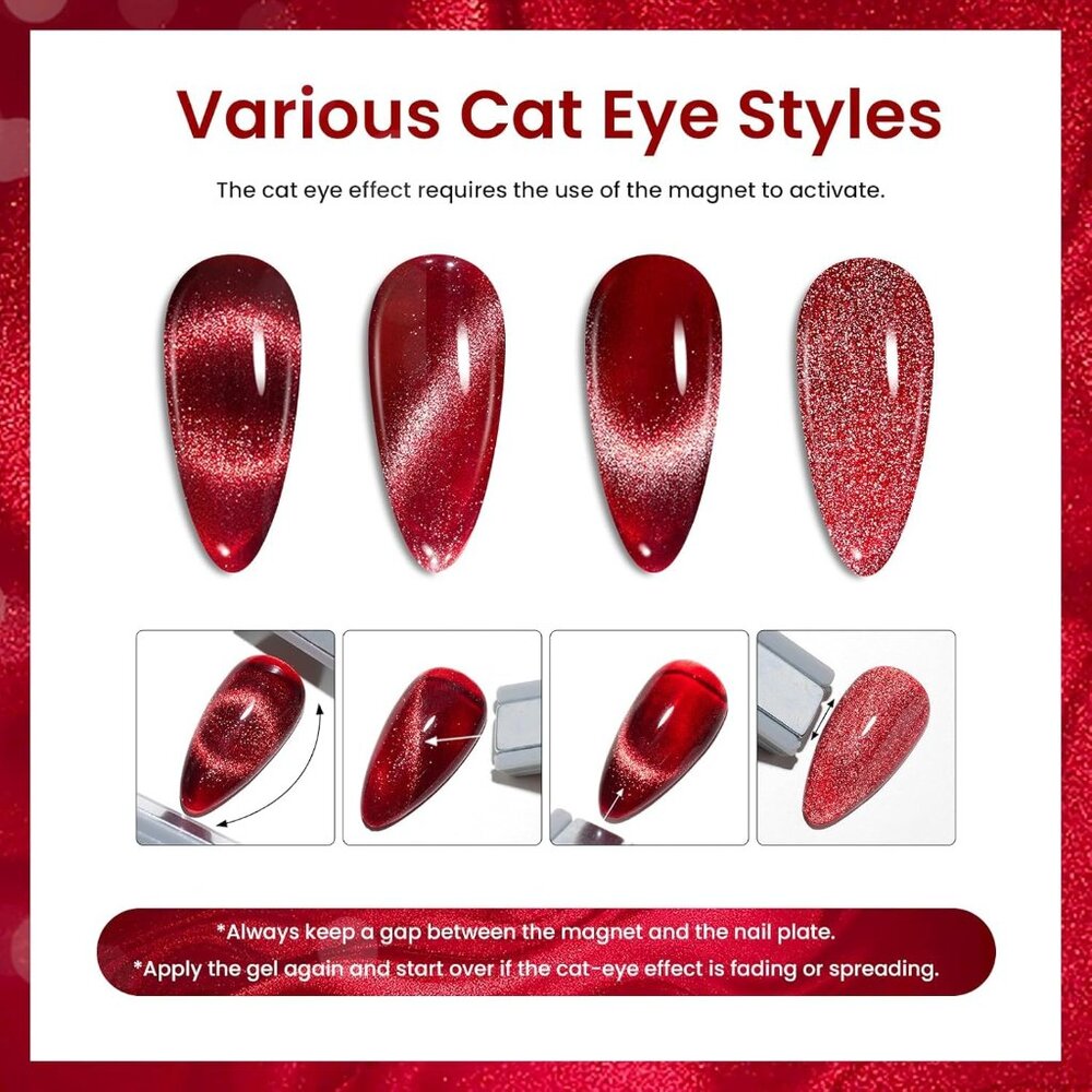 Beetles Cat Eye Gel Nail Polish Set, 6 Colors Christmas Gel Polish Kit Glitter R View 6
